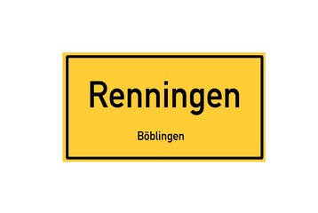 Isolated German city limit sign of Renningen located in Baden-W�rttemberg