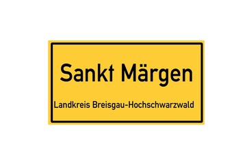 Isolated German city limit sign of Sankt Märgen located in Baden-Württemberg