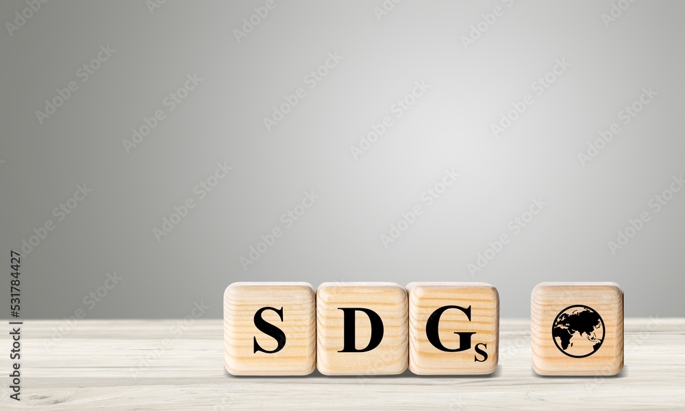 Canvas Prints SDGs text on wooden cube, business globe concept