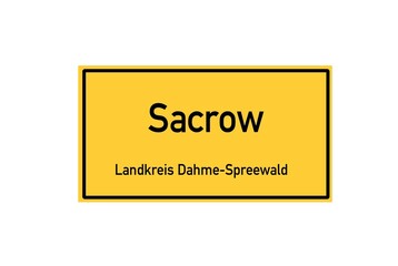 Isolated German city limit sign of Sacrow Waldow located in Brandenburg