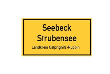 Isolated German city limit sign of Seebeck Strubensee located in Brandenburg