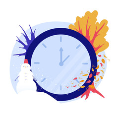 illustration clock time winter summer clock pole spring autumn