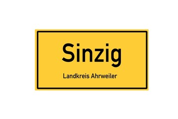 Isolated German city limit sign of Sinzig located in Rheinland-Pfalz