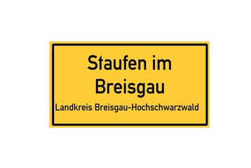Isolated German city limit sign of Staufen im Breisgau located in Baden-W�rttemberg