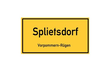 Isolated German city limit sign of Splietsdorf located in Mecklenburg-Vorpommern