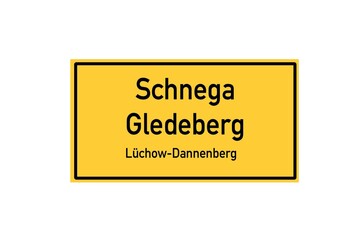 Isolated German city limit sign of Schnega Gledeberg located in Niedersachsen