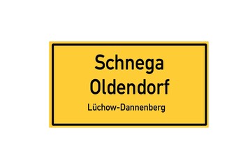 Isolated German city limit sign of Schnega Oldendorf located in Niedersachsen