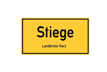 Isolated German city limit sign of Stiege located in Sachsen-Anhalt