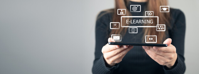 Woman is using tablet pc and virtual screen and select 