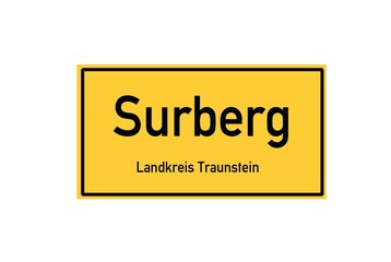 Isolated German city limit sign of Surberg located in Bayern