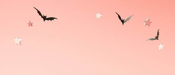 Halloween theme with black bats - 3D render