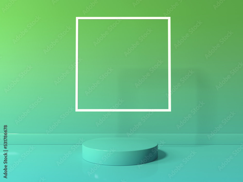 Aufkleber podium with a square frame in a room - 3d render