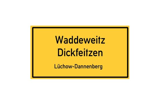 Isolated German city limit sign of Waddeweitz Dickfeitzen located in Niedersachsen