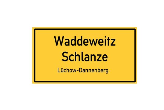 Isolated German city limit sign of Waddeweitz Schlanze located in Niedersachsen