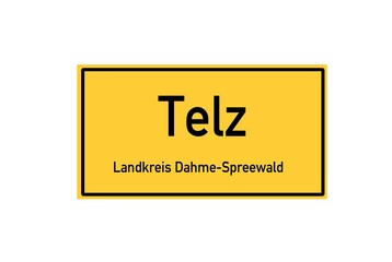 Isolated German city limit sign of Telz located in Brandenburg