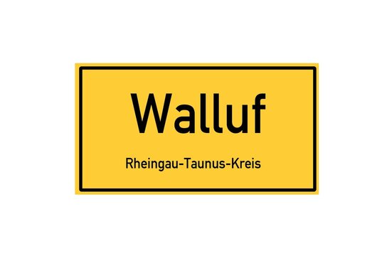 Isolated German city limit sign of Walluf located in Hessen