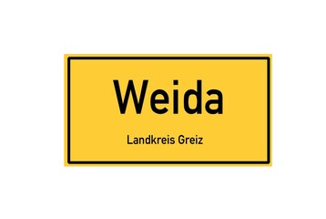 Isolated German city limit sign of Weida located in Th�ringen