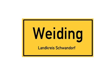 Isolated German city limit sign of Weiding located in Bayern