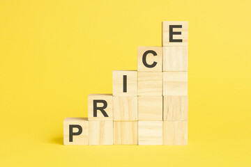 the word PRICE is written on a wooden cubes, concept