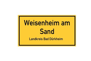Isolated German city limit sign of Weisenheim am Sand located in Rheinland-Pfalz