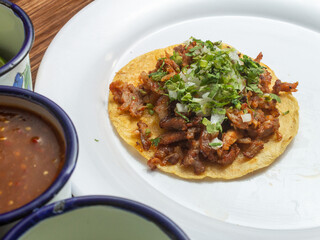 mexican taco with cilantro and beef