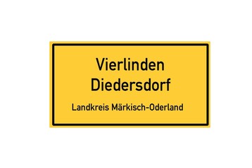 Isolated German city limit sign of Vierlinden Diedersdorf located in Brandenburg