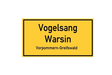 Isolated German city limit sign of Vogelsang Warsin located in Mecklenburg-Vorpommern