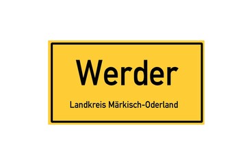 Isolated German city limit sign of Werder located in Brandenburg