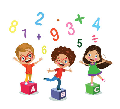Set of colorful flat numbers and childrens