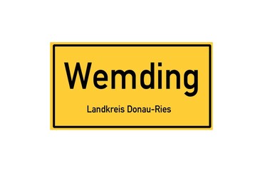 Isolated German city limit sign of Wemding located in Bayern