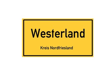 Isolated German city limit sign of Westerland located in Schleswig-Holstein