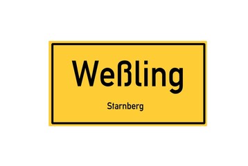Isolated German city limit sign of Weßling located in Bayern