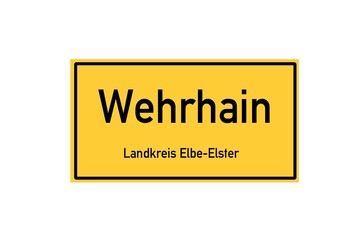 Isolated German city limit sign of Wehrhain located in Brandenburg