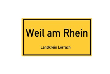 Isolated German city limit sign of Weil am Rhein located in Baden-W�rttemberg