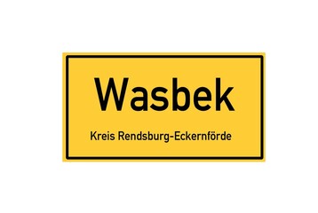 Isolated German city limit sign of Wasbek located in Schleswig-Holstein
