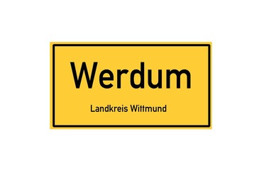 Isolated German city limit sign of Werdum located in Niedersachsen