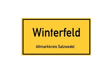 Isolated German city limit sign of Winterfeld located in Sachsen-Anhalt