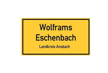 Isolated German city limit sign of Wolframs Eschenbach located in Bayern