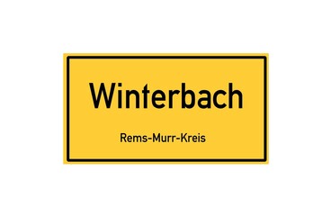 Isolated German city limit sign of Winterbach located in Baden-W�rttemberg