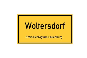 Isolated German city limit sign of Woltersdorf located in Schleswig-Holstein