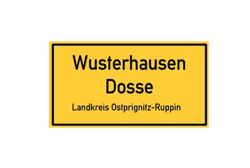 Isolated German city limit sign of Wusterhausen Dosse located in Brandenburg
