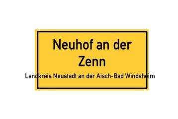 Isolated German city limit sign of Neuhof an der Zenn located in Bayern