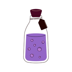 Bottle with elixir vector flat Illustration. Halloween decoration. Magic elixir.