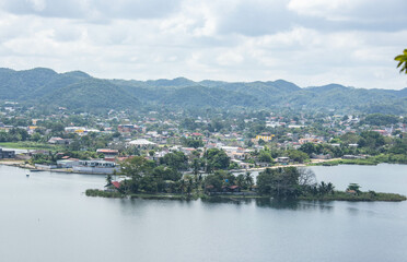 View of Flores and Lake Peten Itza , Petén, Guatemala