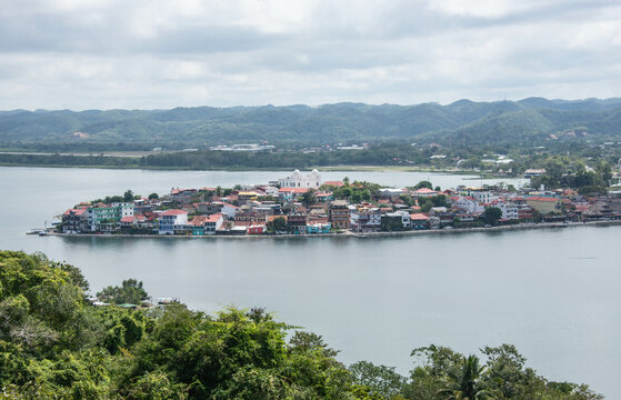 View of Flores and Lake Peten Itza , Pet&eacute;n, Guatemala