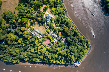 Top Down over Greenway and River Dart, Devon, England, Europe