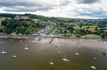 Dittisham and River Dart from a drone, Devon, England, Europe