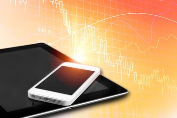 Blank screen on smartphone with a chart on background