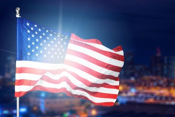 USA flag on outdoor background. Celebration 4th of July concept.
