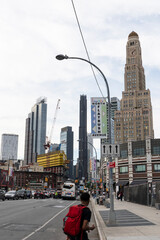 View of Downtown Brooklyn with new building under construction from Flatbush Avenue by the Atlantic...